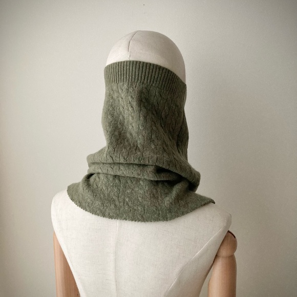 joodito 100% cashmere sweater snood turtleneck cowl collar cableknit warm green - Picture 5 of 8